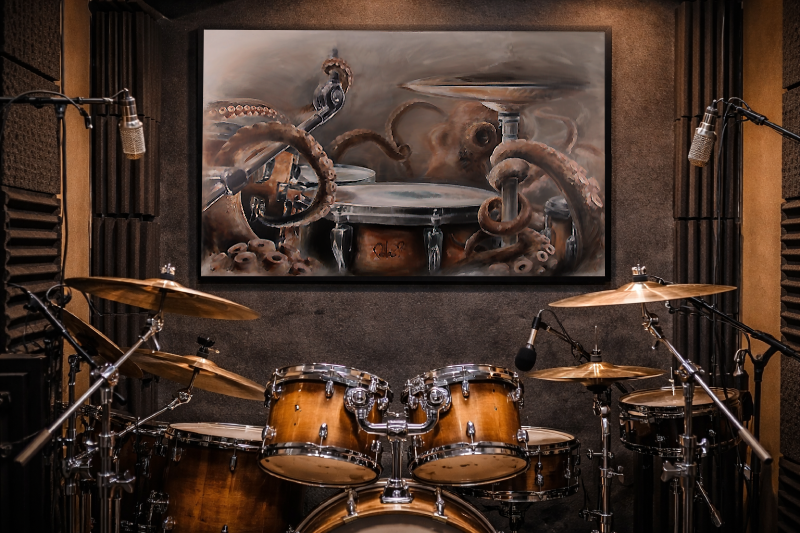 Pieuvre peinture acrylique Riff Storm par Rolla – œuvre originale contemporaine inspirée par musique et vagues