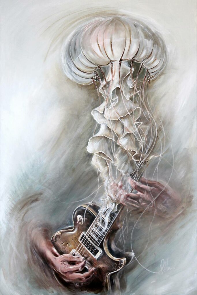 Instinct Musicale - Solo Immersif - Acrylique sur toile - Artiste peintre - peinture méduse guitare solo