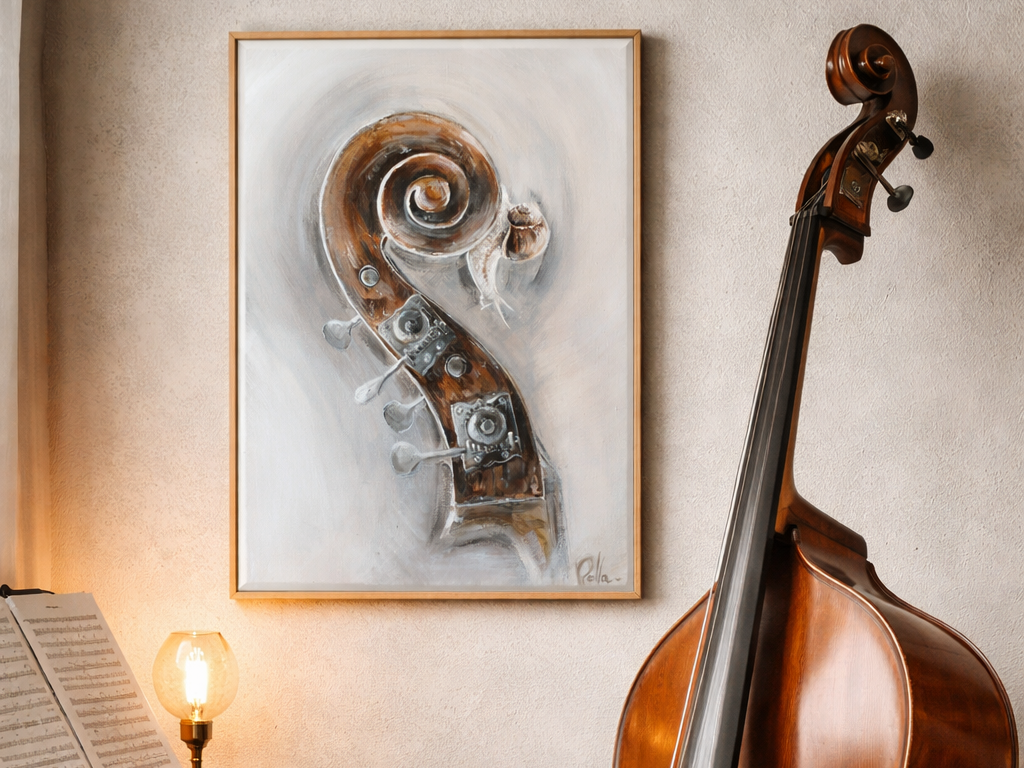 Peinture Contrebasse Adagio acrylique contemporain Rolla art musique