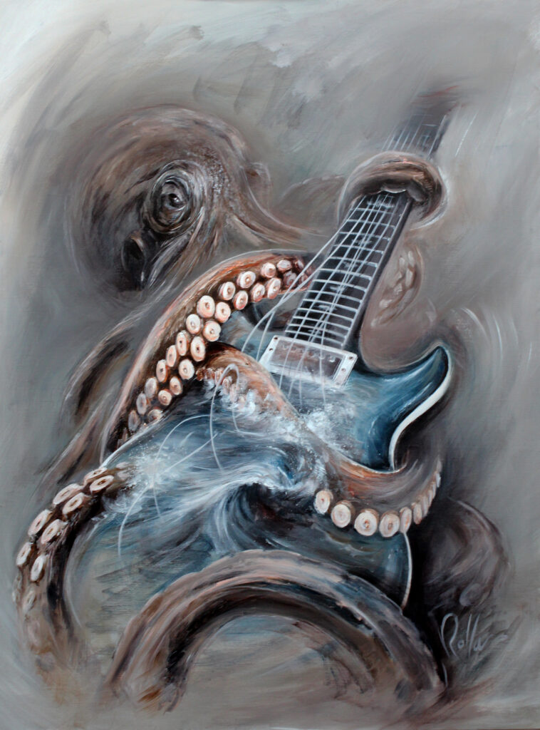 Accord abyssal - Pieuvre Acrylique sur toile - Rolla Artiste peintre