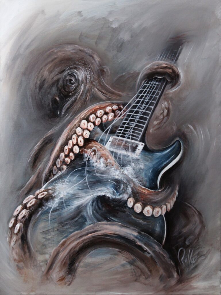 Accord abyssal - Pieuvre Acrylique sur toile - Rolla Artiste peintre