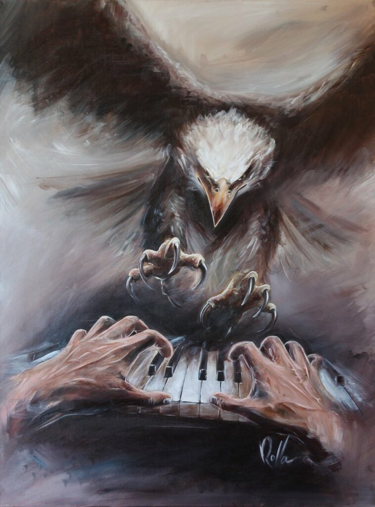 Staccato - Piano et aigle - Acrylique sur toile - peinture originale -ROLLA - Artiste peintre